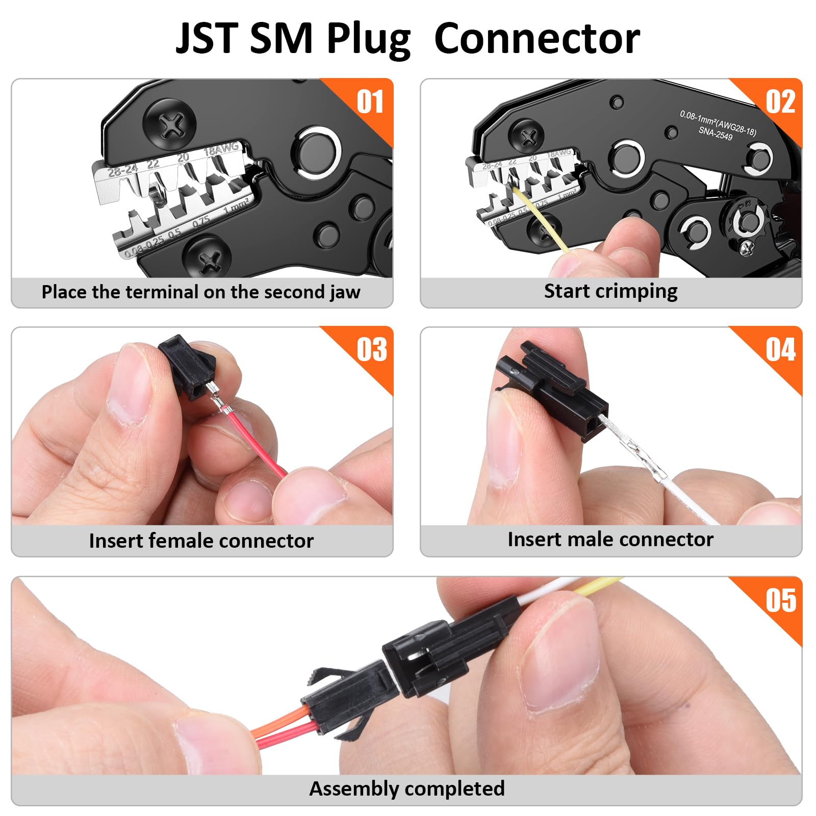 Preciva Kit di connettori per crimpatura, 1050 pezzi, set di connettori JST-SM, AWG28-18/0,08-1 mm², per Dupont, Molex, ATX, JST Series