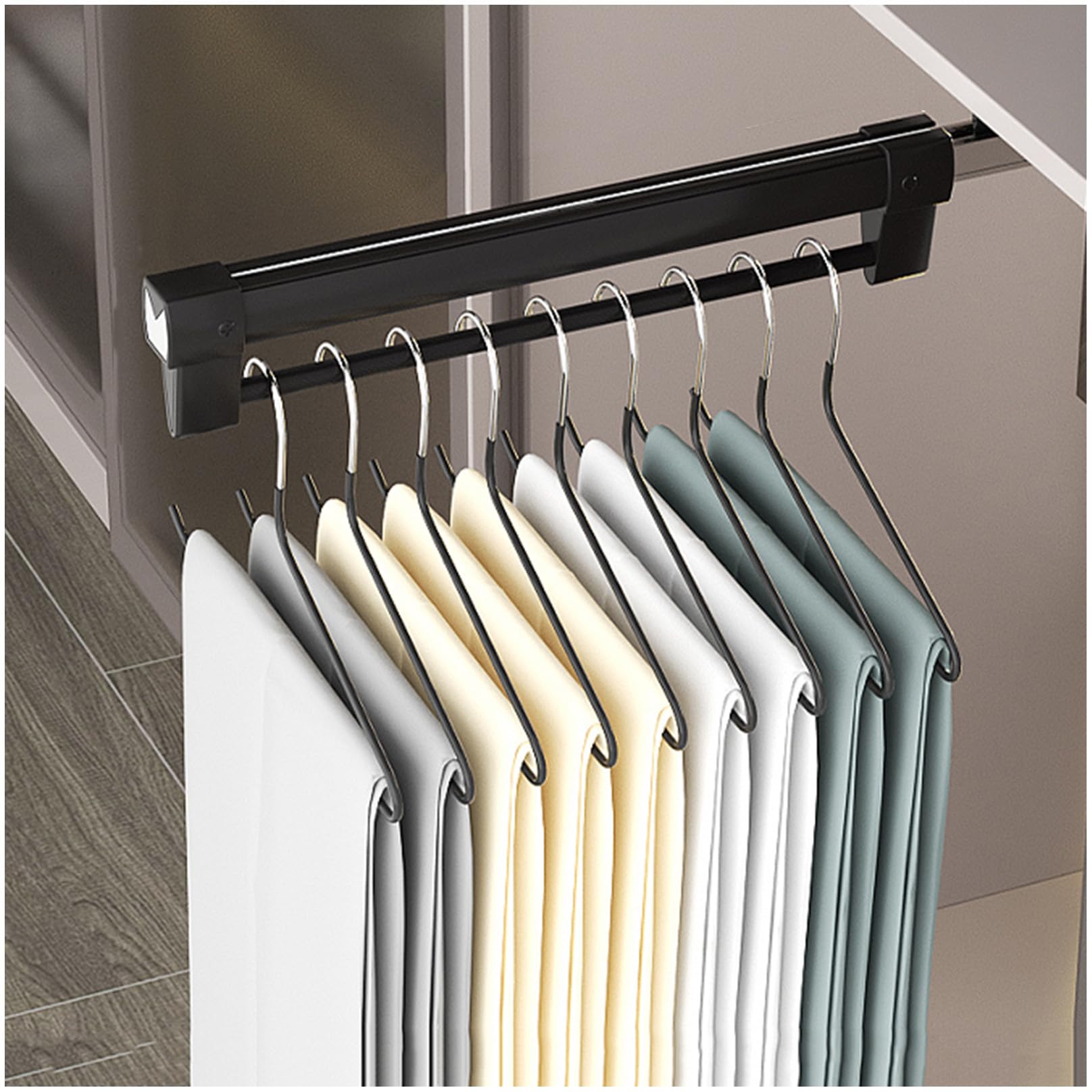 Barra De Percha De Ropa Extensible para Guardarropa,Robusto Barra Armario Ropero, Accesorios para Armario Dormitorio, Extraíble Corredera Percha Extensible,Negro,450mm