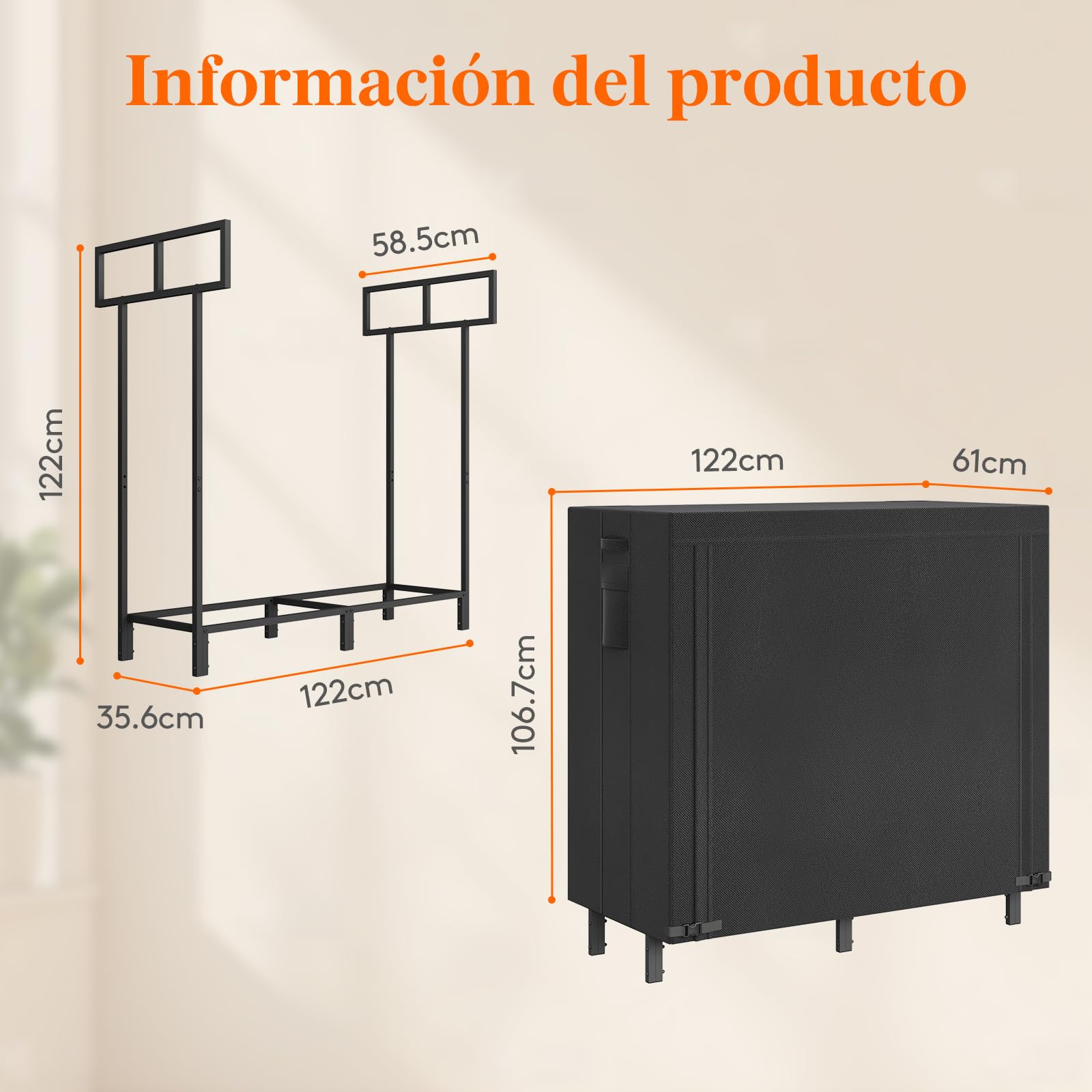 Lifewit Estante Almacenamiento Leña con Cubierta Impermeable, 122×58,5×122cm Estante Resistente para Troncos, Soporte para Leña, Registro de leña con Tapa para Chimeneas, Pozos de Fuego — view 3