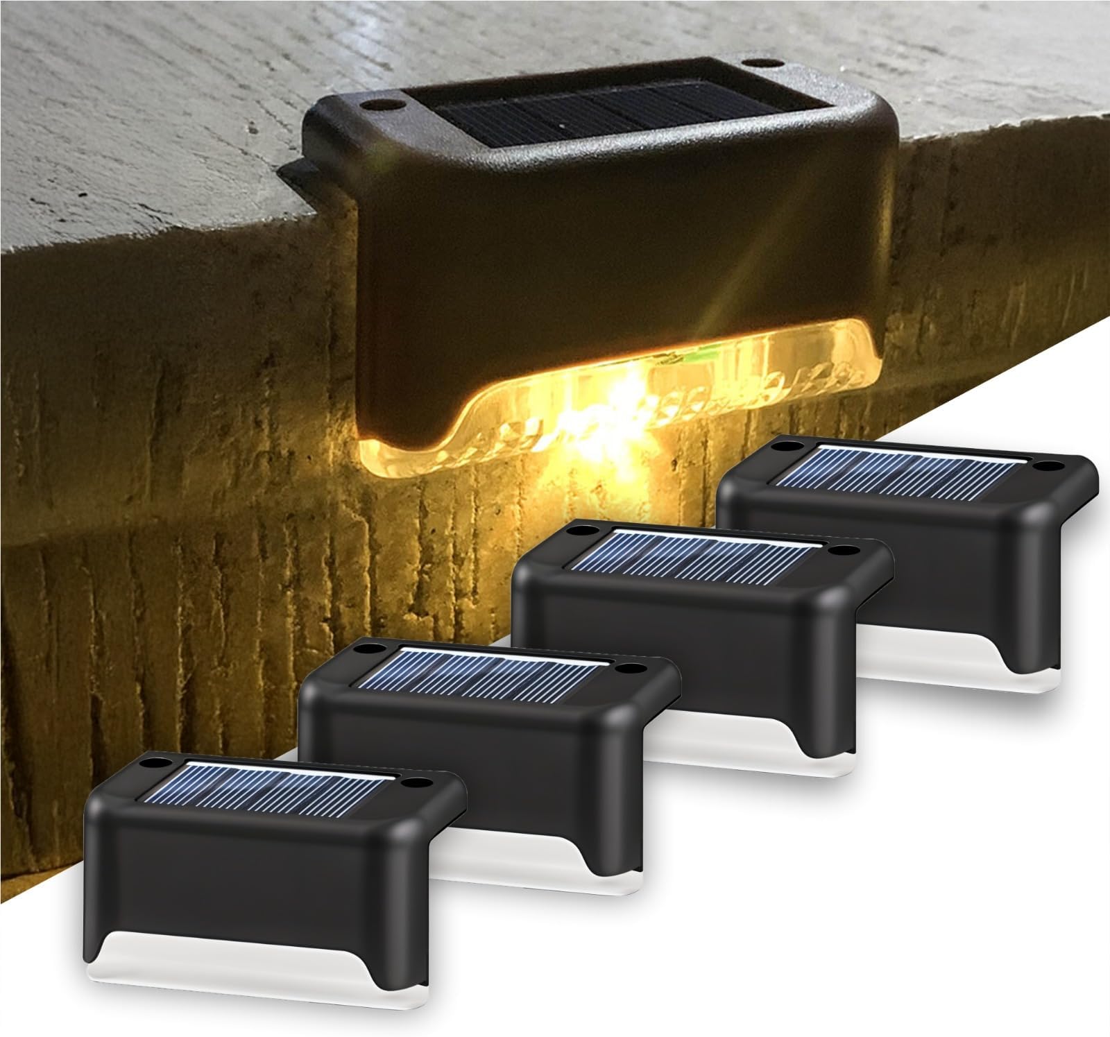 BTAG Solar-Powered Deck Light – IP65 Waterproof LED Step, Stair, Fence & Railing Light with Wide-Angle Illumination, Rechargeable Outdoor Lighting for Yard, Patio & Pathway.Pack of 4