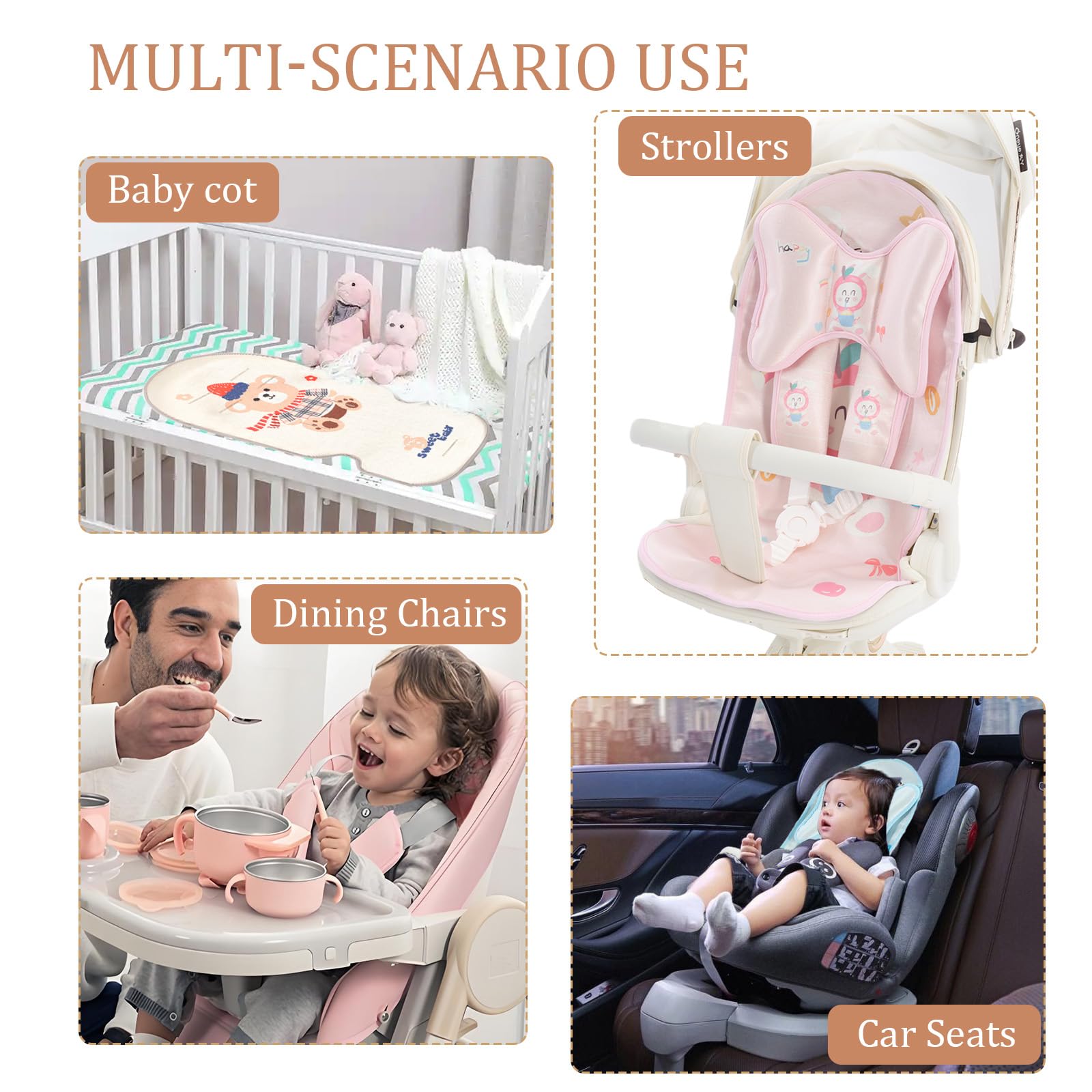 Sitzauflage Kinderwagen Sommer Kinderwagen, 5 Punkt Gurt Kühlkissen Weiche Atmungsaktive, 3 Stück Kühler, Kissen Schulterpolster, Kopfkissenkinder, Mit Niedlichen Tieren (Hase)