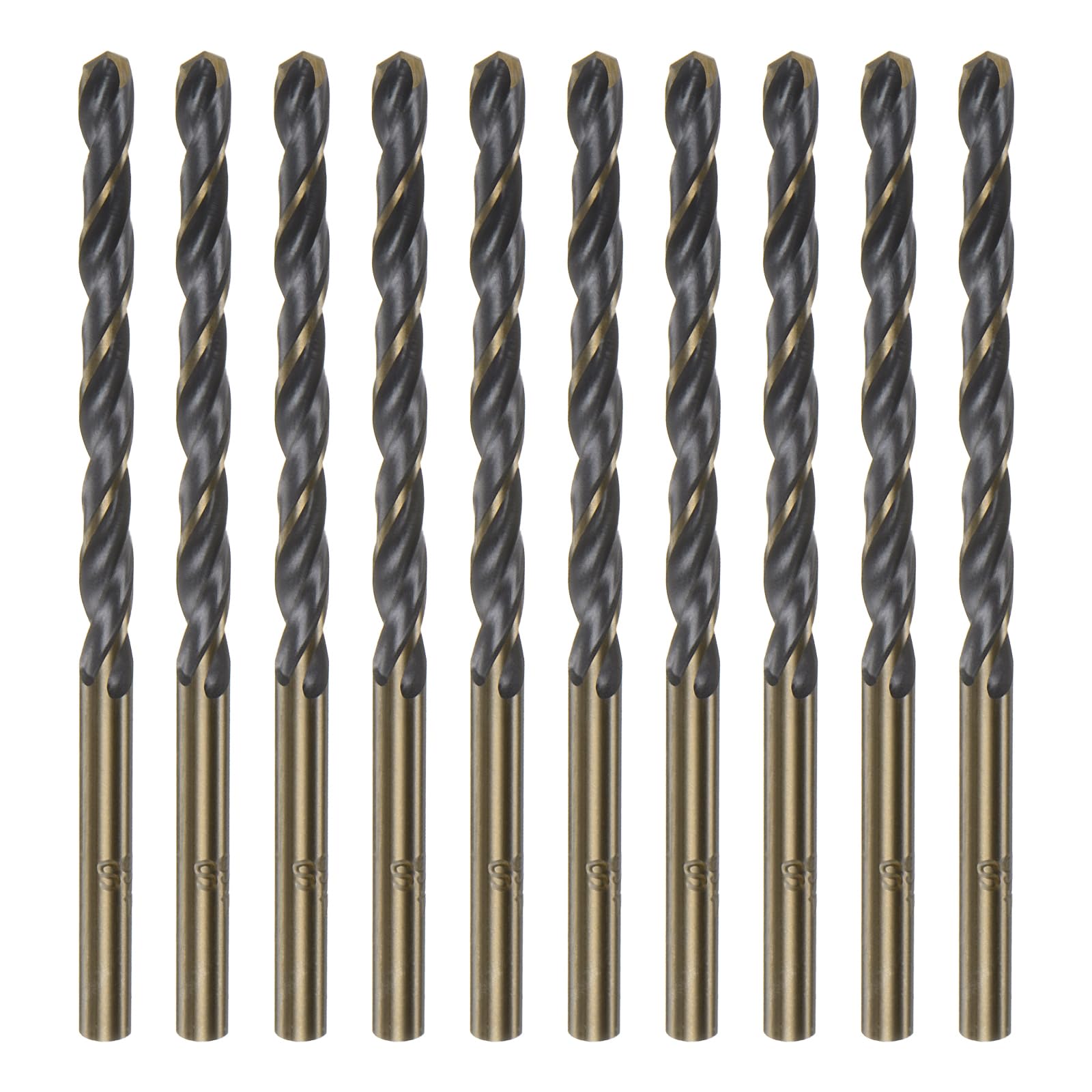 HARFINGTON 10pcs Jobber Drill Bits 4mm (5/32") Black Nitride & Gold Titanium Coated High Speed Steel (HSS) 4341 Twist Drill Bits for Stainless Steel Copper Aluminum Alloy Metal