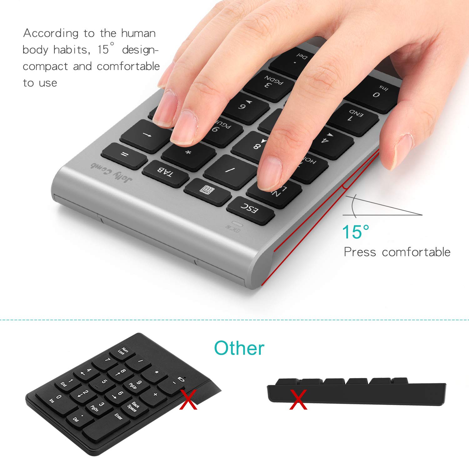 Numeric Keypad, Jelly Comb Portable Slim USB Number Pad Keyboard with
