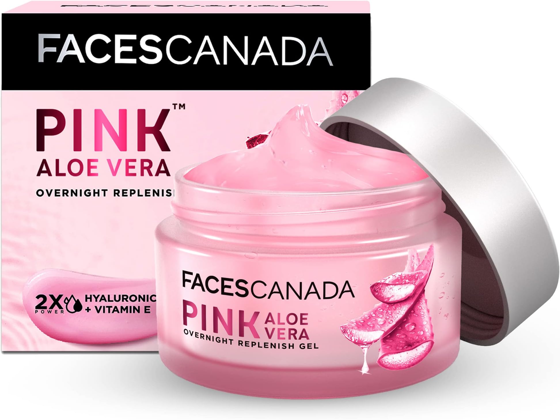 FACESCANADA Pink Aloe Vera Overnight Replenish Gel, 50g | Hyaluronic Acid & Vitamin E | Intense Hydration | Lightweight, Non Sticky & Absorbs Easily | Anti-Ageing, Nourishing & Skin Tightening