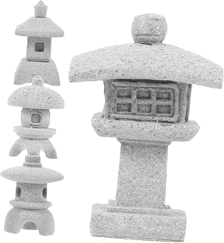 Miniatura 10 de Outanaya 4 unids decoración del hogar japonesa decoración del hogar linterna de hada estatua de la pagoda china mini estatua de la pagoda miniatura
