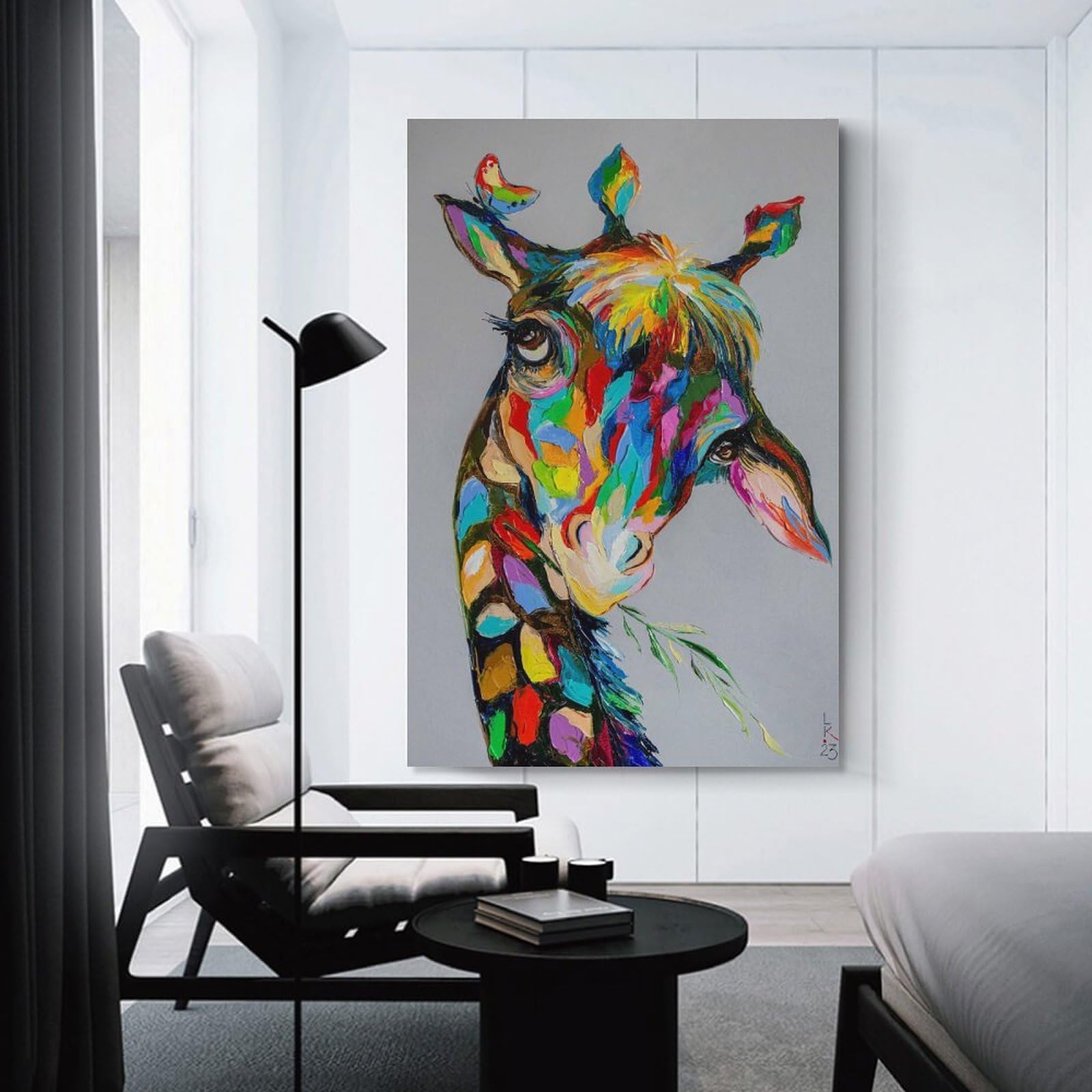Junmoney Canvas Art Print I Am A Shy Giraffe, 12x18inch(30x45cm), for Feature Walls in Flats Or Modern Rooms, Wall Decor Suited to Curated Displays