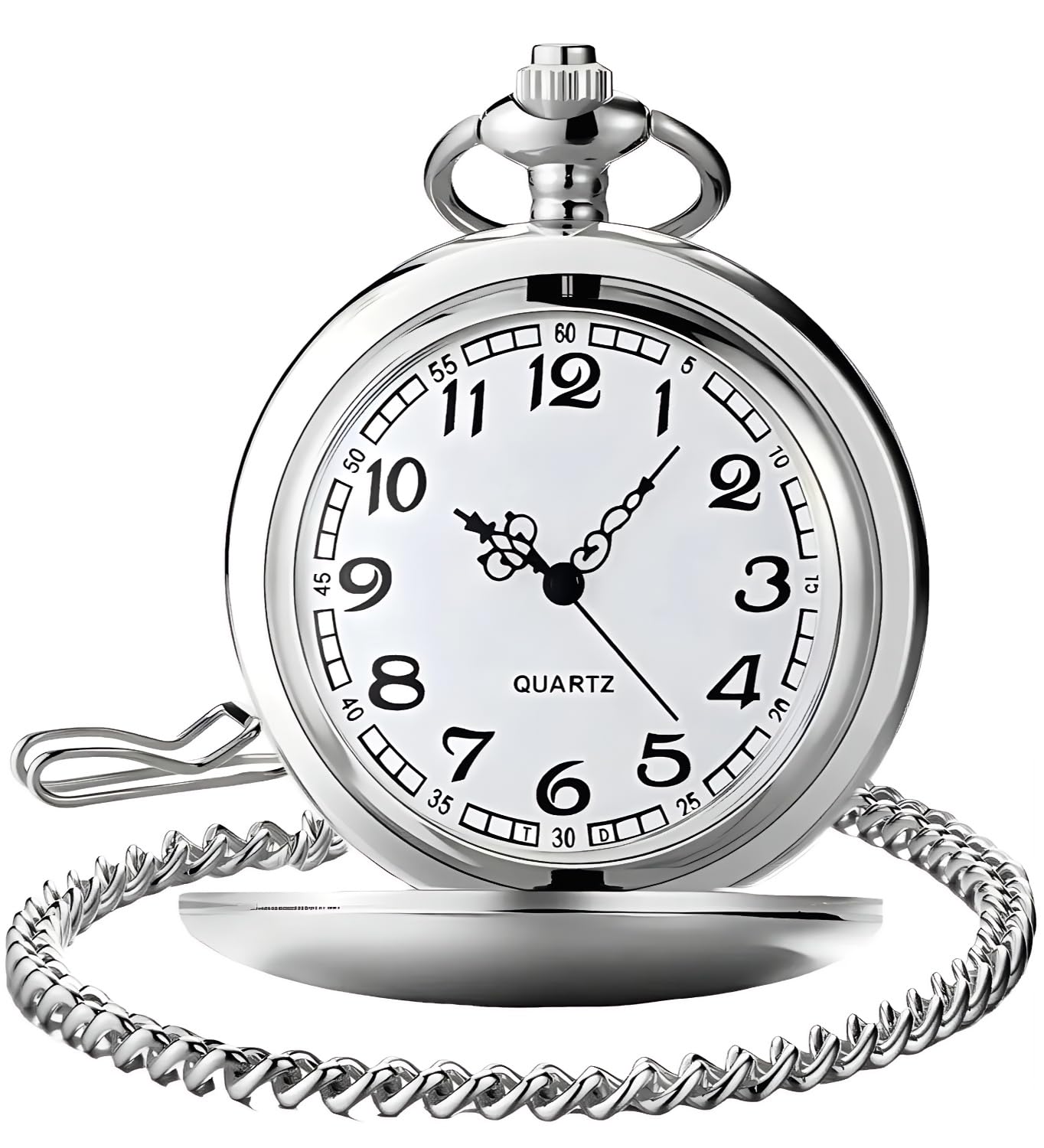 LYMFHCH Smooth Vintage Pocket Watch with Chain, Arabic Numerals Scale Mens Watch Christmas Graduation Birthday Gifts Fathers Day