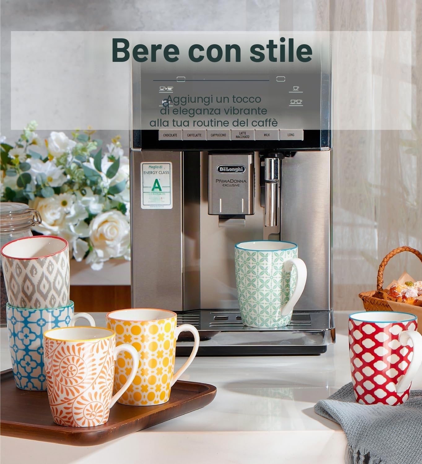 ONEMORE Set di 6 Tazze da Caffè - Set di Tazze in Ceramica da 355 ml - Tazze Grandi per Tè, Caffè e Cioccolata Calda