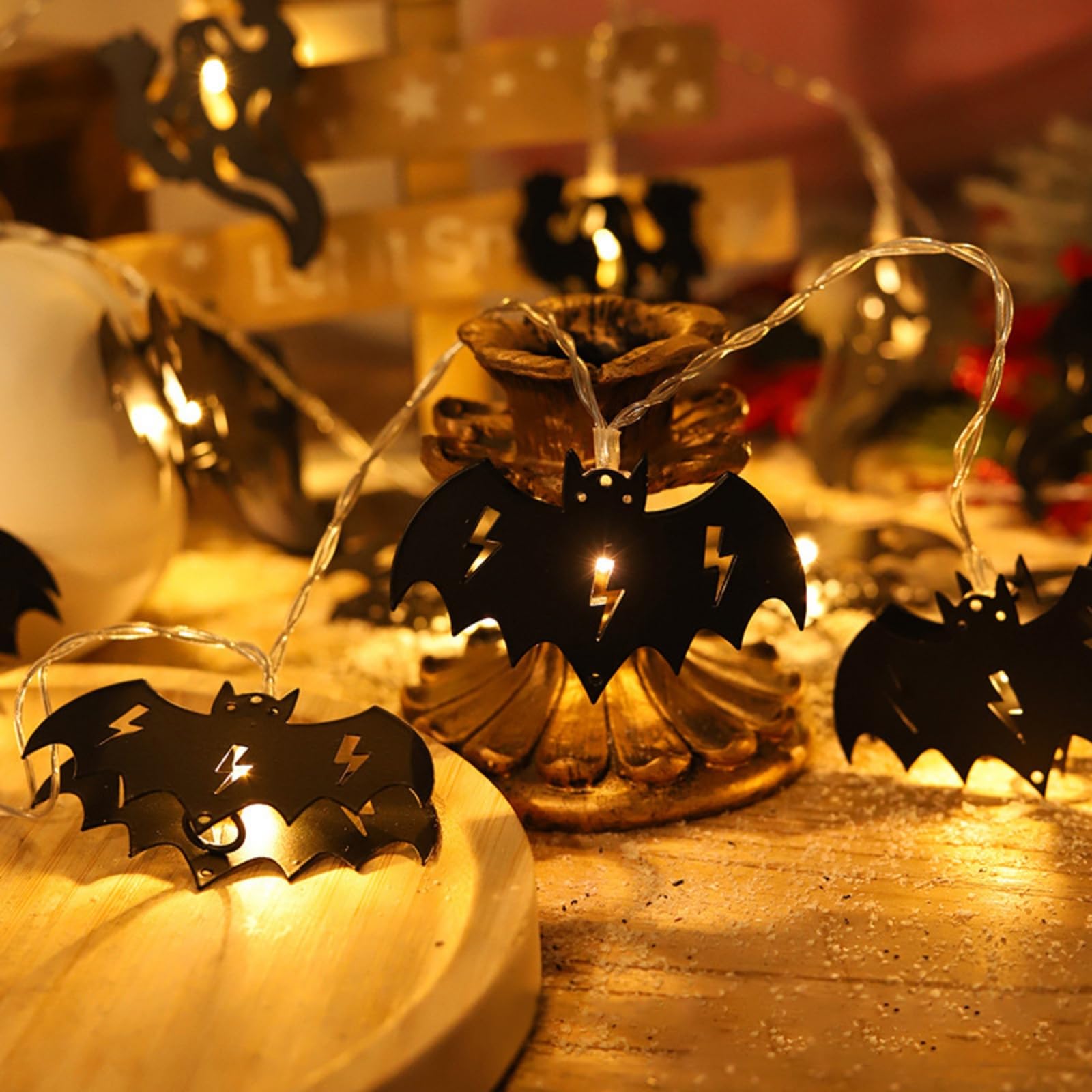 Blaward 1.5/3 Meters Halloween Pumpkin Ghost Crow Bat String Lights, Decorative LED Lights for Indoor and Outdoor Decorations, Battery Powered Fairy Lights for Halloween Party Home Garden Decor