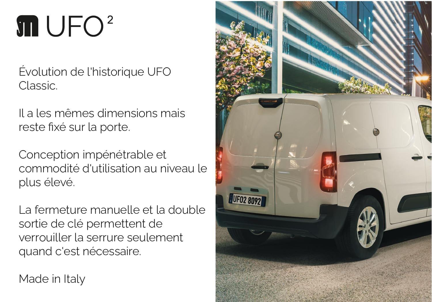 MERONI SERRATURE UFO Ufo2 Serrure Antivol Utilitaire - Serrure Antieffraction à Haute Sécurité pour Fourgons et Véhicules Utilitaires Légers - Fermeture Manuelle de Fourgon - Made in Italy