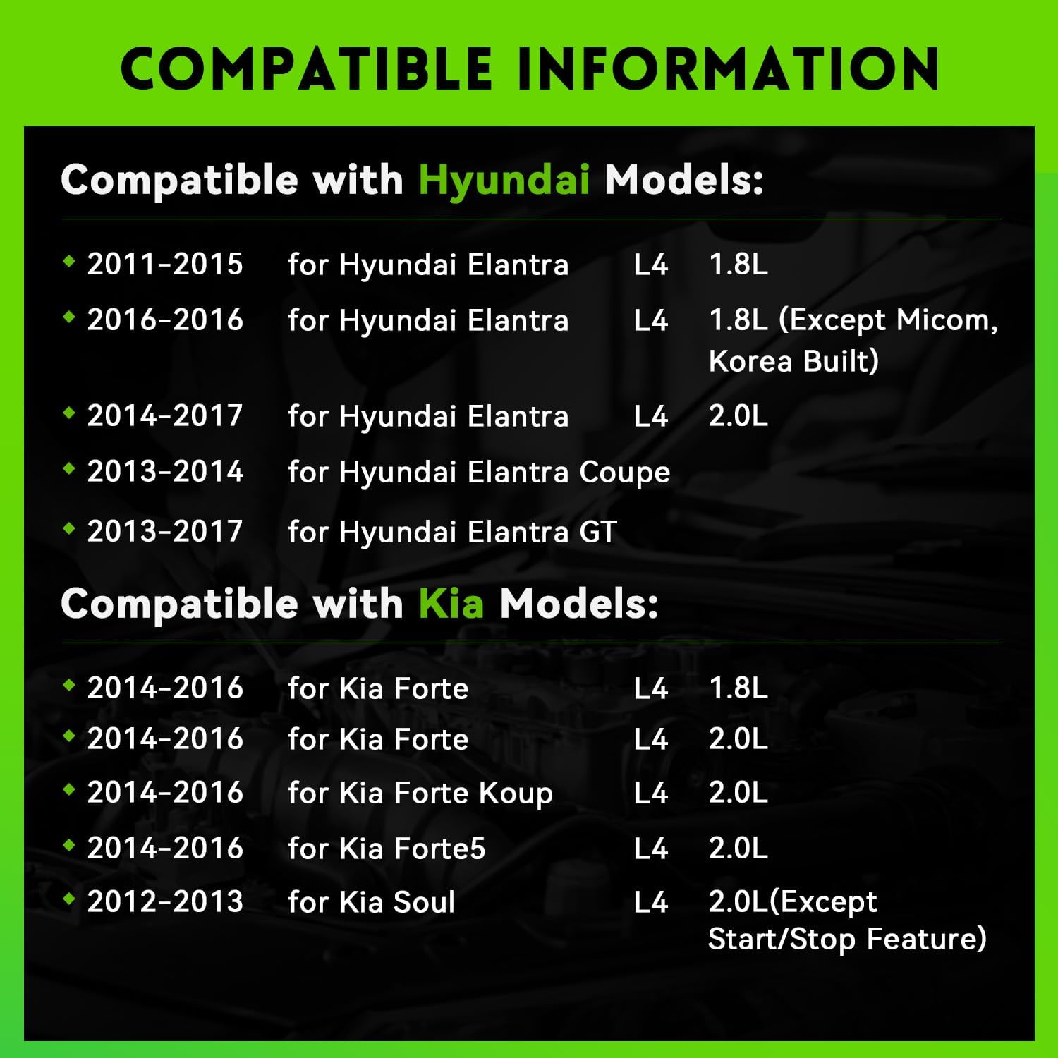 New Alternator Replacement for 1.8L 2.0L Hyundai Elantra 2011-2017, Elantra GT 2013-2017, Elantra Coupe 2013-2014, Kia Forte Koup 2014-2016, Soul 2012-2013, 11610N 400-40154, 373002E200