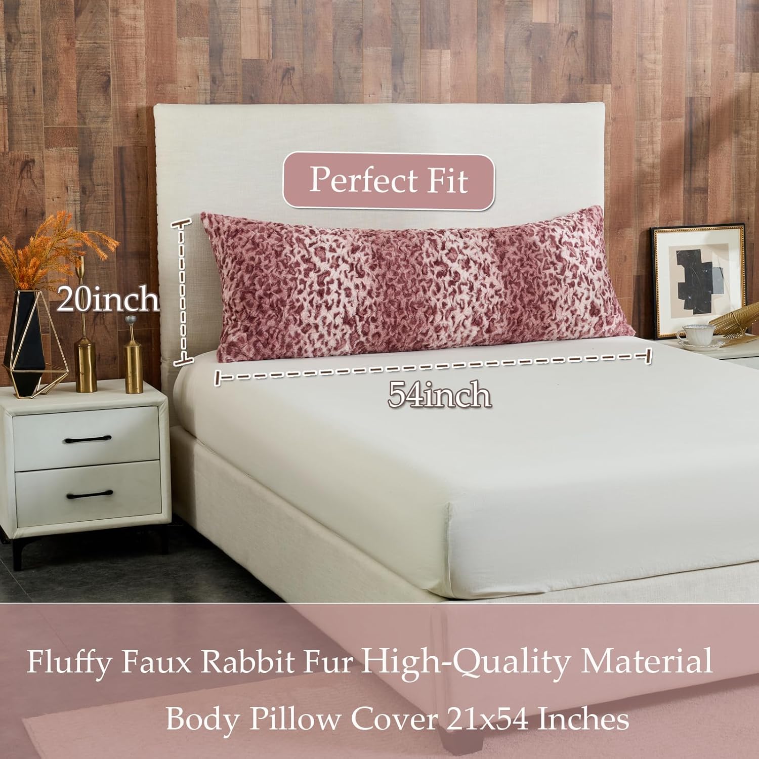 Leopard Print Body Pillow Cover,Fluffy Long Pillow Case Pink Cheetah Print Fuzzy Faux Fur Decorative Pillowcase,Soft Cushion Throw Pillow Covers for Couch Bed 20 x 54 Inches
