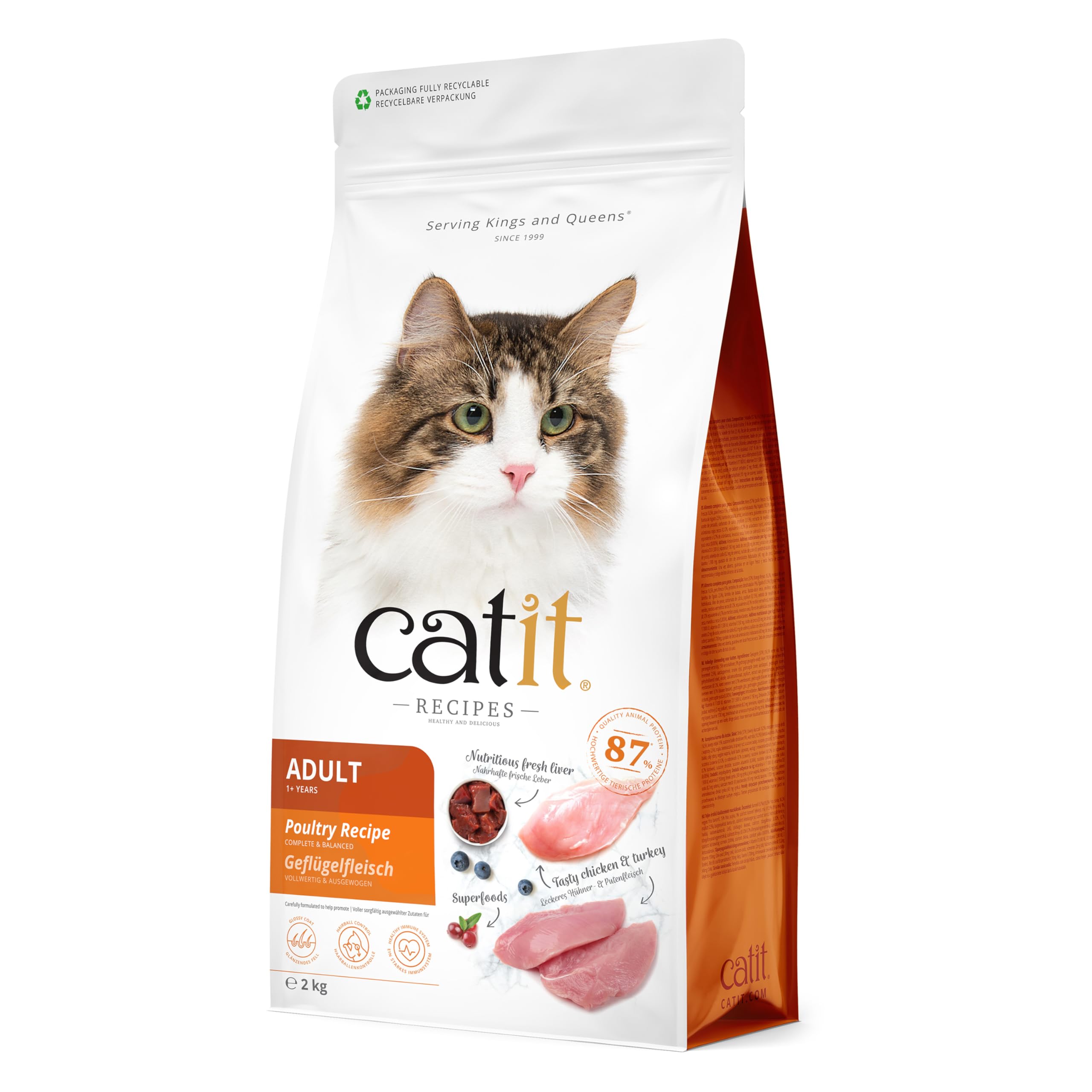 Catit Recipes Adult 1 Year + Poultry Dry Cat Food, 2kg