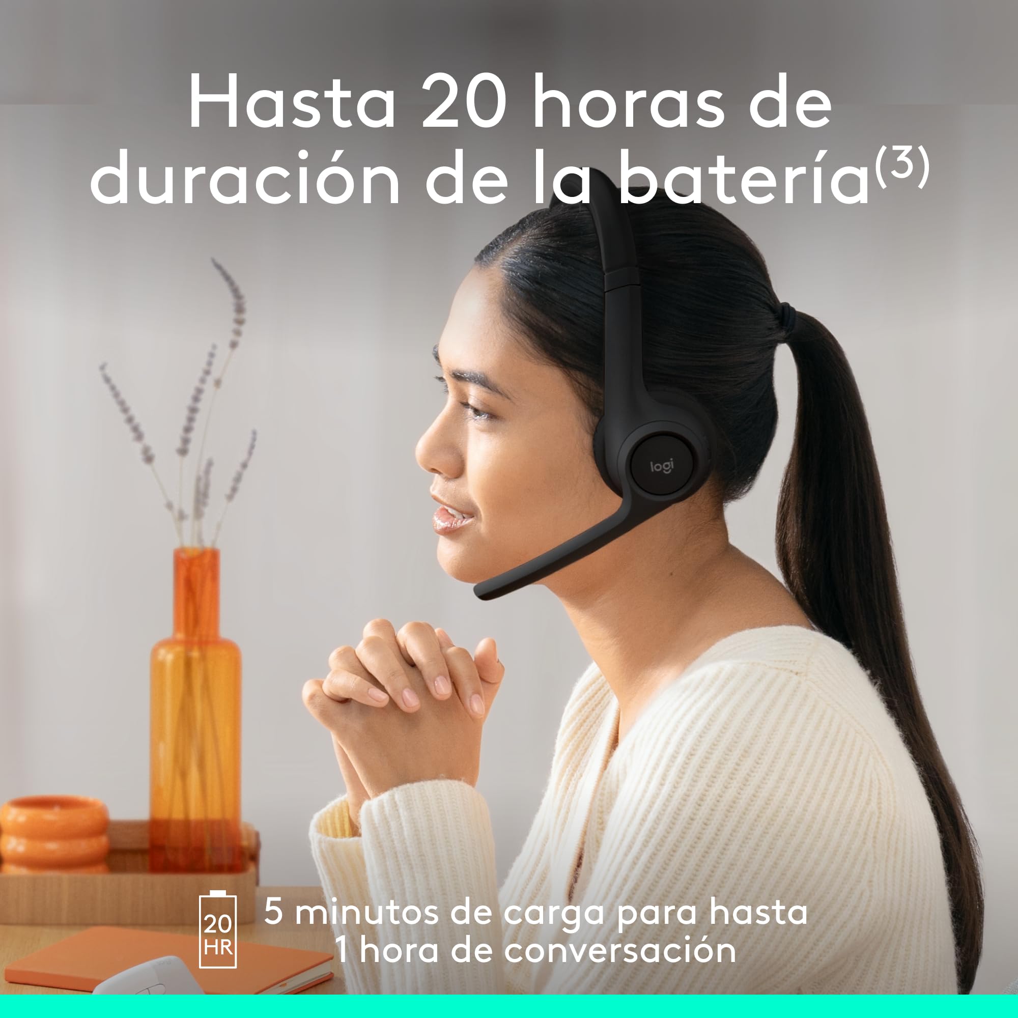 Logitech Zone 300, Auriculares con micrófono Bluetooth inalámbricos con cancelación de Ruido, compatibles con Windows, Mac, Chrome, Linux, iOS, iPadOS, Android - Negro