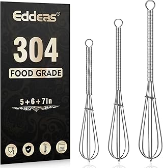 Small Whisk Stainless Steel, Mini wire whisk 3 Pieces, 5in, 6in & 7in Tiny Whisks Perfect for Whisking, Beating, Mixing Sauces & Blending Ingredients.