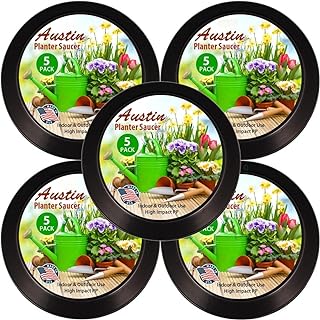 7 Inch (5.5 Inch Base) Case of 5 Plant Saucer - Black Polypropylene - Heavy Duty Indoor/Outdoor Tray and Drip Pan - Collects Flower Pot Excess Water Made in USA