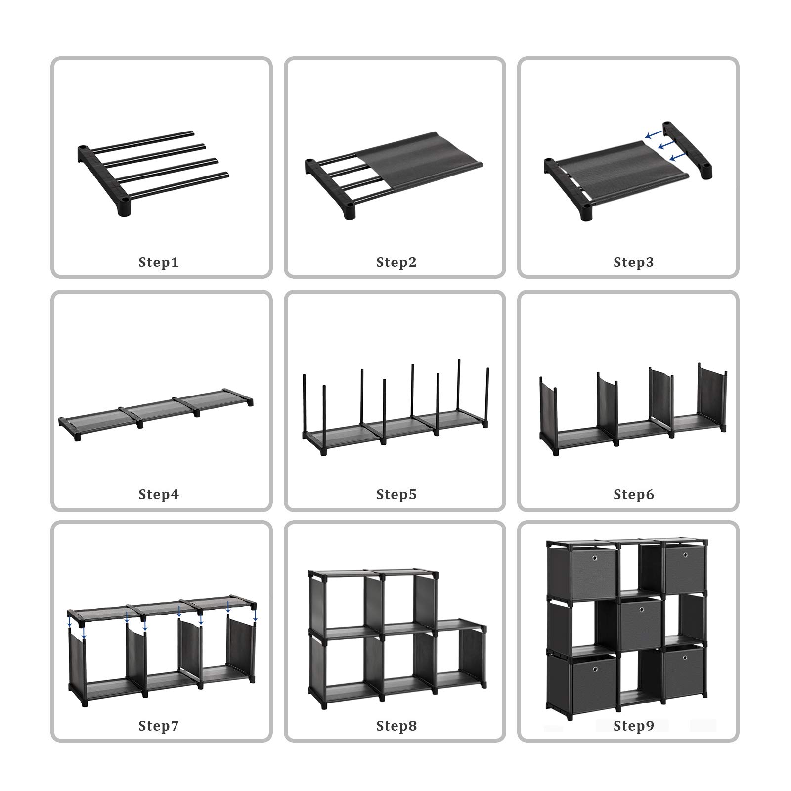 SONGMICS Cube Storage, 9Cube Bookcase, Ladder Storage Unit with 5