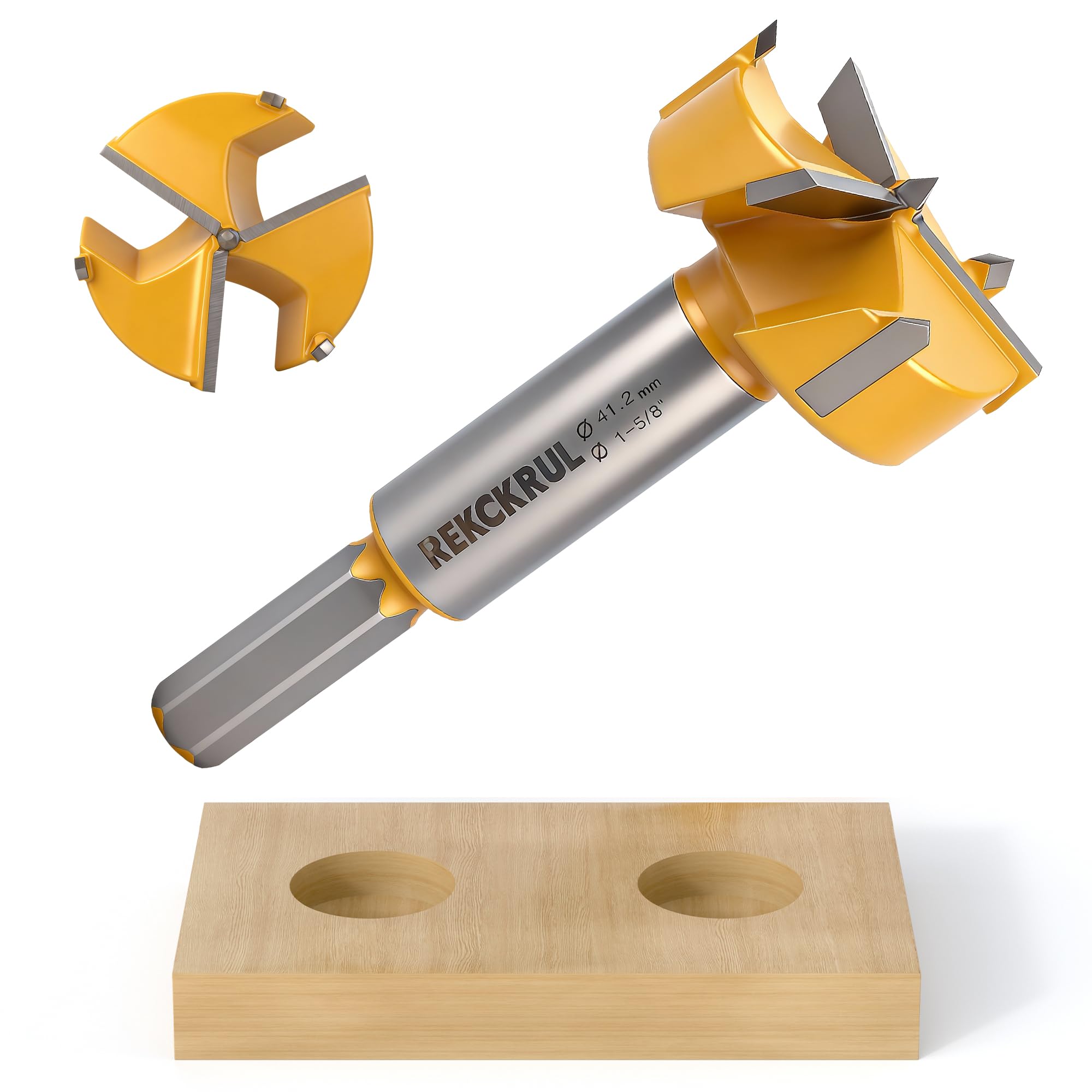 1-5/8" | 41.2mm Industrial Triple Flute Tungsten Carbide Forstner Drill Bits with Hex Shank - Premium Wood Hole Saw Kit for Woodworking, Hardwood, Plywood, Plastic, CNC & Handheld Drills