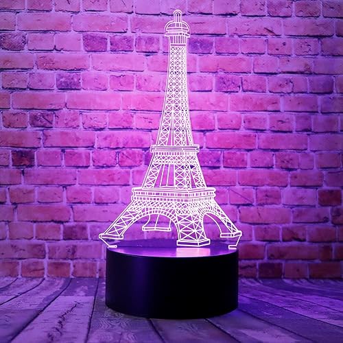 chenshiyan Torre Eiffel romántica de dibujos animados en París, Francia, estilo de moda, ilusión óptica 3D, decoración de dormitorio, lámpara de