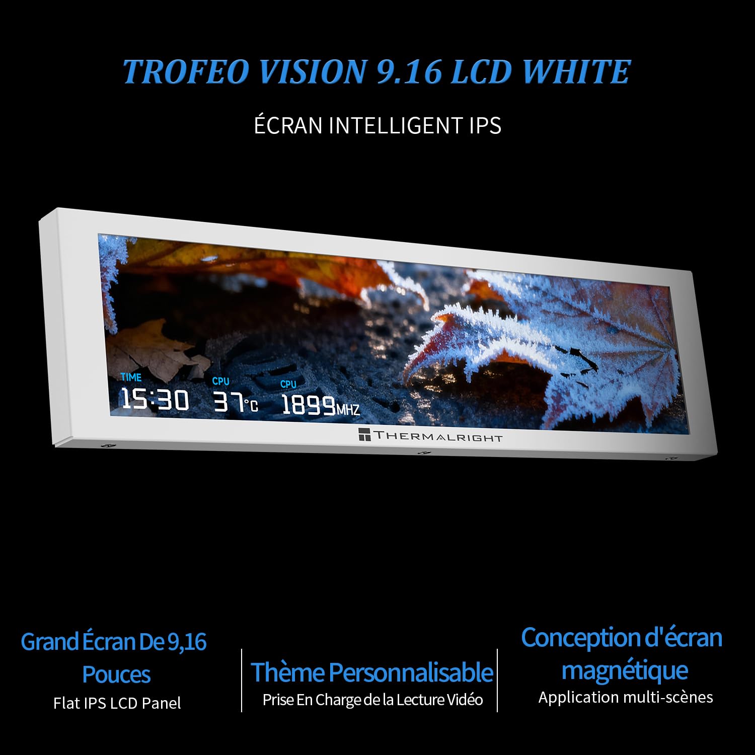 Thermalright Trofeo Vision 9.16 LCD blanco pantalla IPS magnética de 9.16 pulgadas, resolución 1920x480, atraído magnéticamente a la superficie del chasis, pantalla de imagen/video de bricolaje — view 2