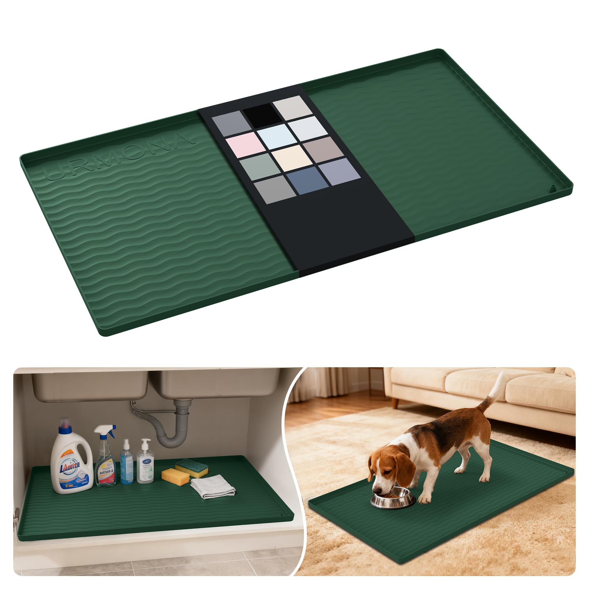 URMONA Waterproof Silicone Under Sink Mat, 34 x 19 in, Flexible Shelf Liner