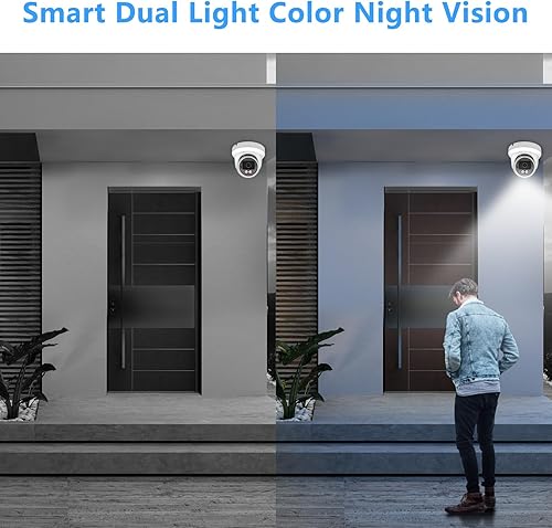 Miniatura 5 de Cámara IP de seguridad a todo color de 5MP, cámara de seguridad domo IP PoE 3K con luz dual inteligente, conversación bidireccional, visión nocturna