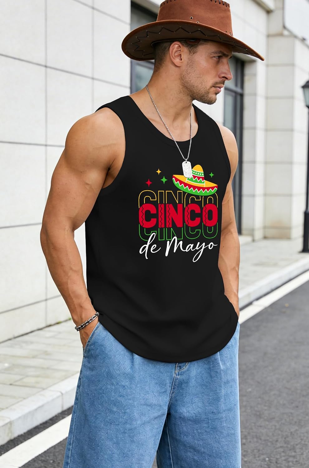 Cinco De Mayo Tank Top for Men: Sombrero 5 De Mayo Sleevess Shirt Mexican Fiesta Vacation Tee Top