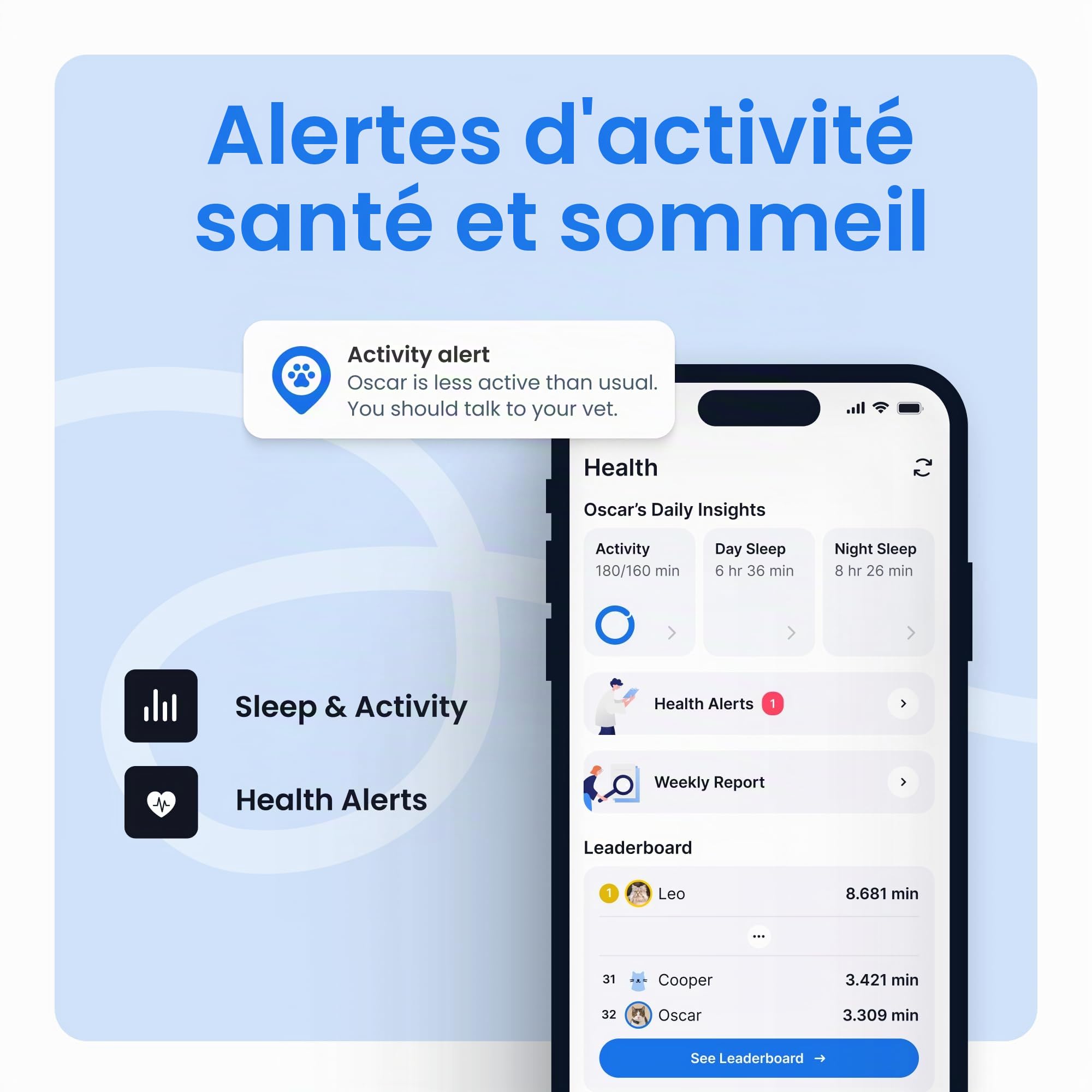 Tractive Collier de Suivi GPS Intelligent pour Chat | Localisation en Temps Réel et Surveillance de la Santé pour Chats de 2,9 kg et Plus | Historique du Territoire et de la Localisation | Batterie