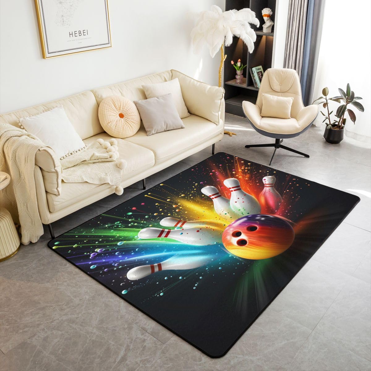 Homewish Kolorowe dywany do gry w kręgle, 100 x 150 cm, tęczowy tie-dye, dywan do salonu, piłka do gier, nie gubi włosia, dywan dla dziewcząt, moda, graffiti, duże dywany