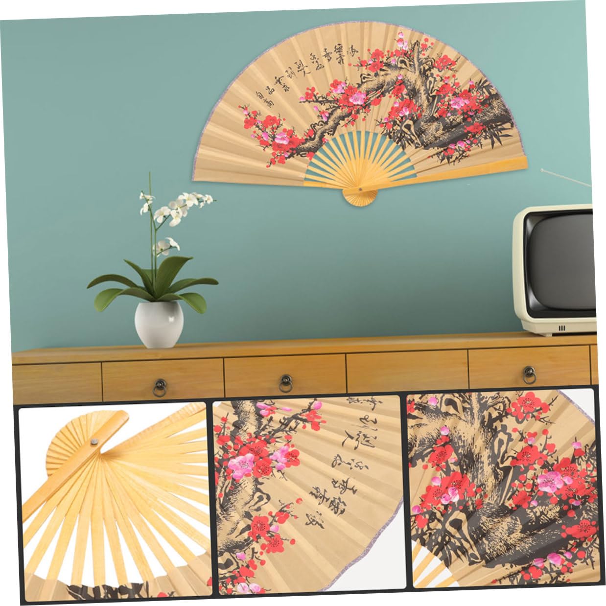 ORFOFE Abanicos Colgantes Chinos 2 Unidades 0,5x0,9 M Abanico de Pared Tradicional de Papel Diseño de Flores Rojo para Decoración de Pared en Bodas y Salón
