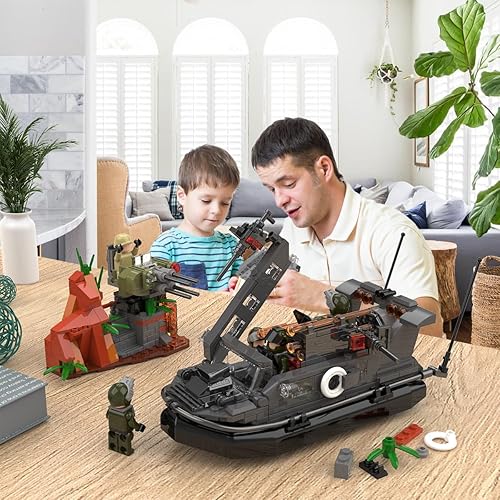 Miniatura 5 de Juego de bloques de construcción de buque de guerra, incluye 4 figuras pequeñas, el juego de modelo de bloque de construcción de acorazado con