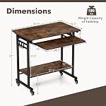 Tangkula Rolling Computer Desk Cart with Keyboard Tray, Mobile Portable Laptop PC Desk with CPU Stand & 3 Hooks for Sofa & Bed, Industrial Small Desk on Wheels for Small Spaces, Home Office Desk