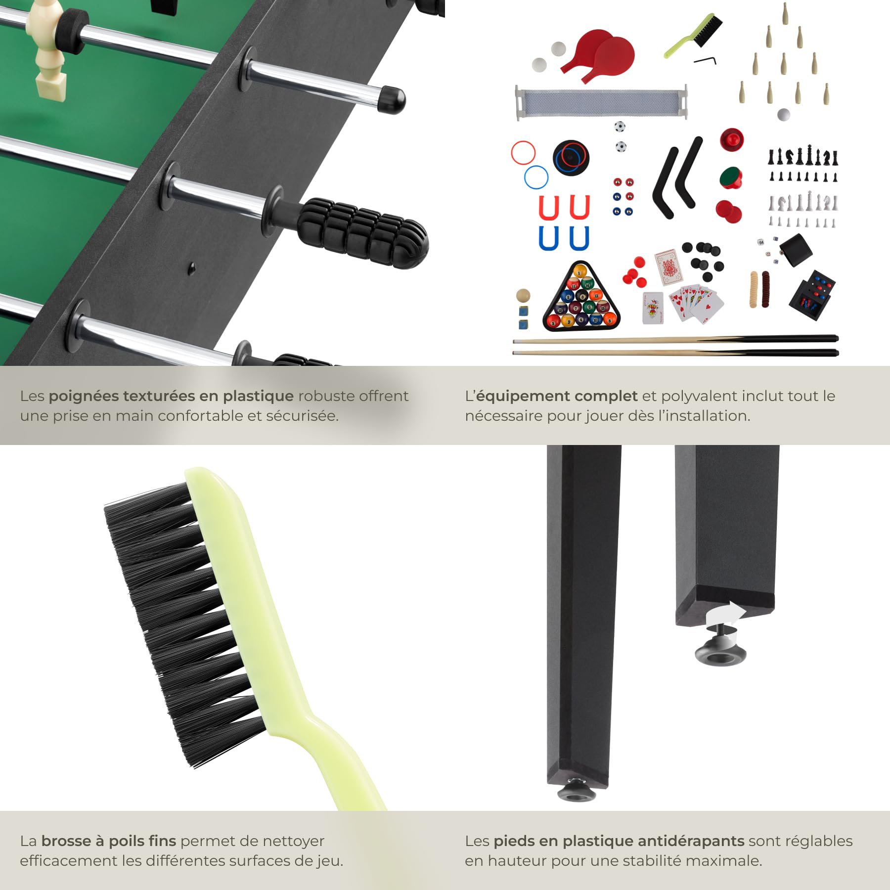 tectake® Table multijeux 15 en 1 Complet, Babyfoot, Ping Pong, Billard, Jeu de Dames, Backgammon, Échecs, Air Hockey, Bowling, Table de Jeux Billard Convertible, 125 x 123 x 83 cm, Accessoires Inclus