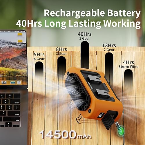 Miniatura 3 de Socool Ventilador de cintura portátil de 14500 mAh con clip en el cinturón portátil, ventilador personal recargable, salida de aire doble, 40 horas