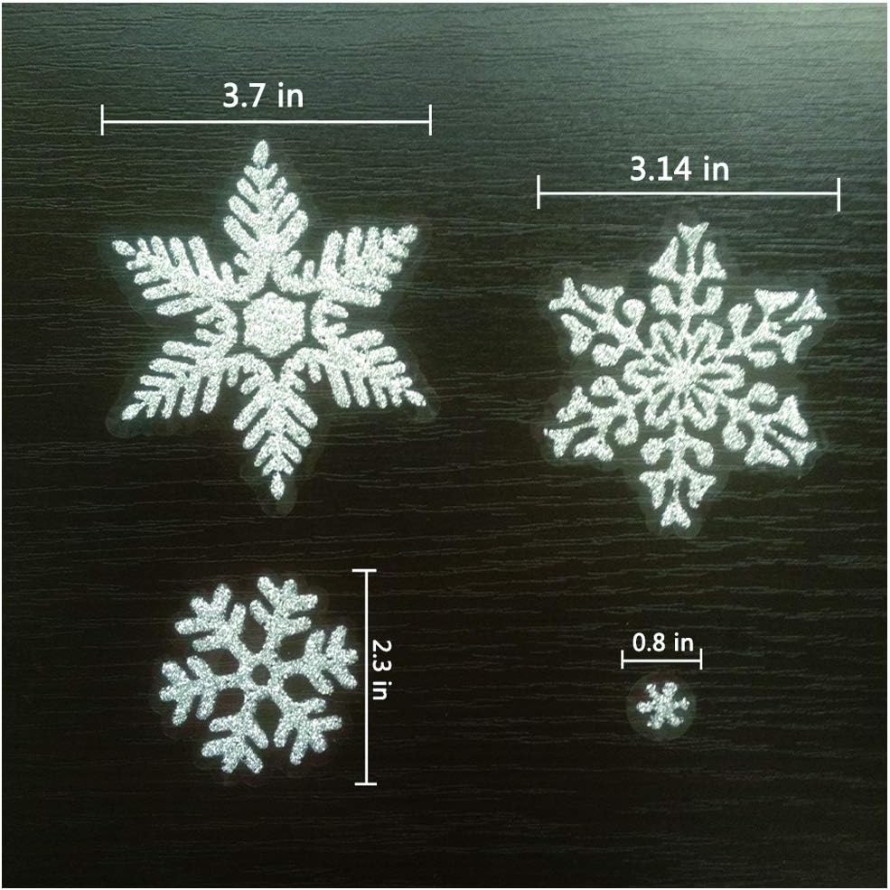 Glitter Snowflake Window Clings 114 pcs Reusable Sparkly Static Window Clings for Christmas Holiday Winter Window Decorations Multi-Size (Silver, 114 pcs)