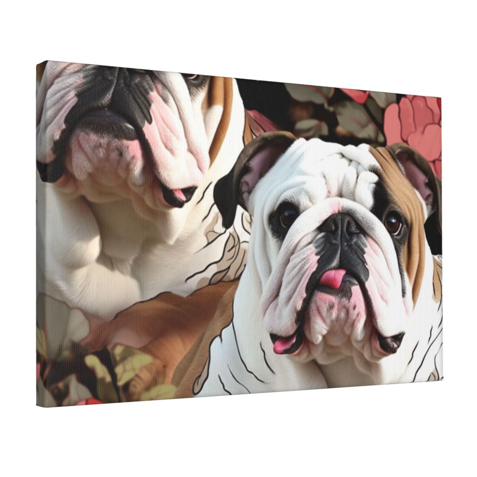 YKLJG English Bulldogs Printed Wall Art Canvas Prints 45x30 CM Wooden Framed Picture Painting Artwork for Bedroom Kitchen Home Office Decor