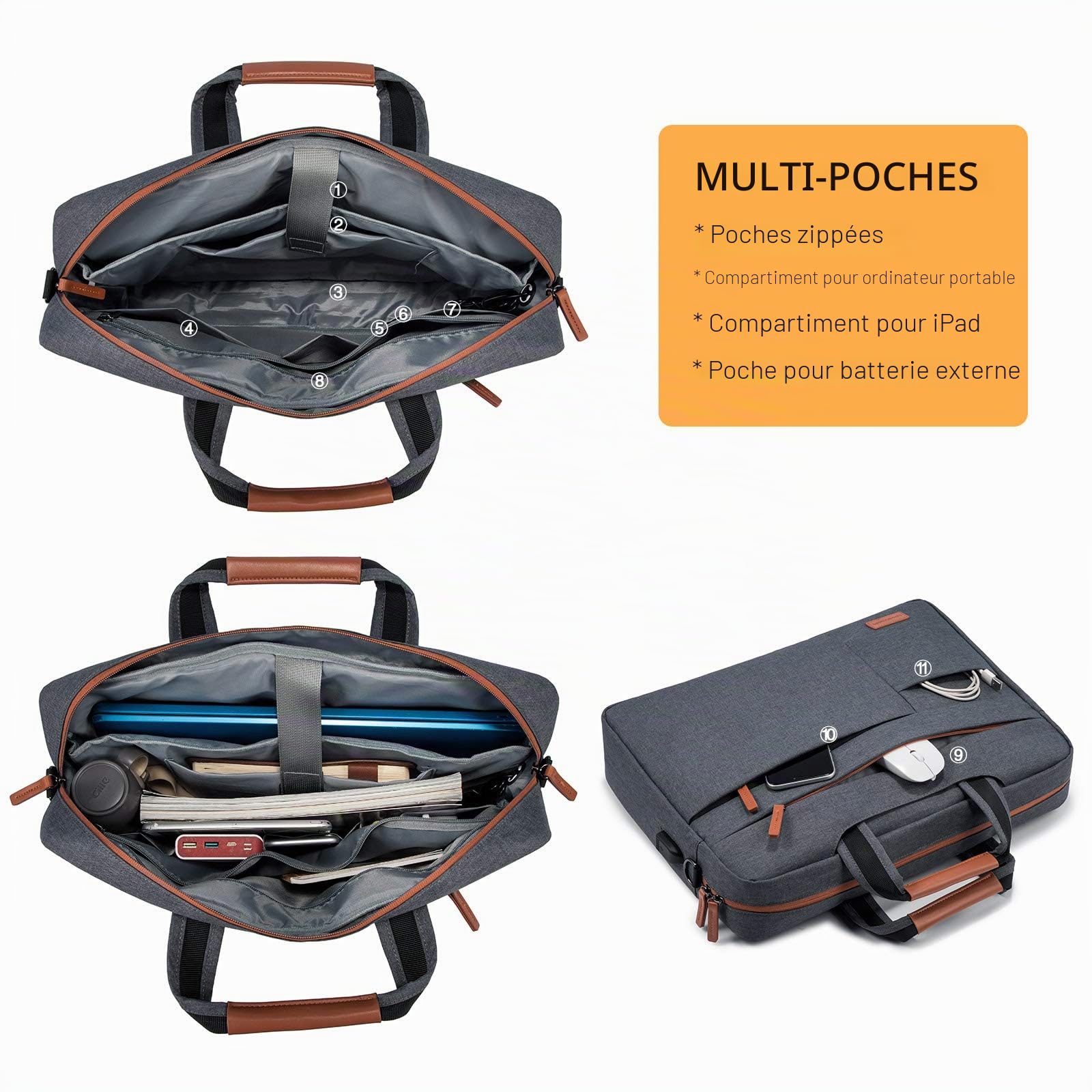 LOVEVOOK Sacoche à Bandoulière Ordinateur Portable 17.3 Pouces Imperméable Mallette pc Tablette Ordinateur Cartable pour Hommes Femmes Collège Cours Travail Affaires Voyage Gris Foncé