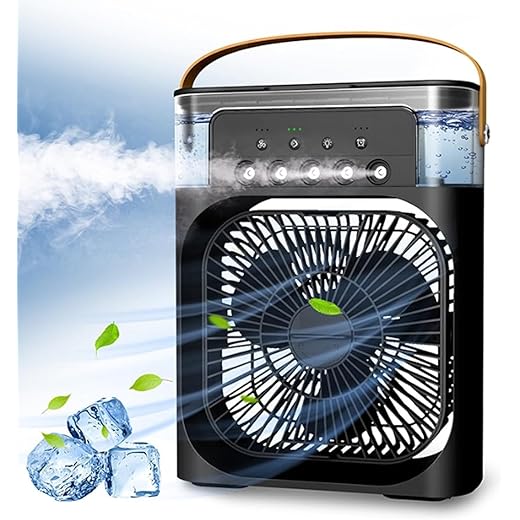 Drumstone [???? ?????????? ????????????????] Portable Evaporative Air Cooler Fan ? Mini AC with 3 Wind Speeds, 3 Spray Modes & LED Light for Office, Dorm & Travel