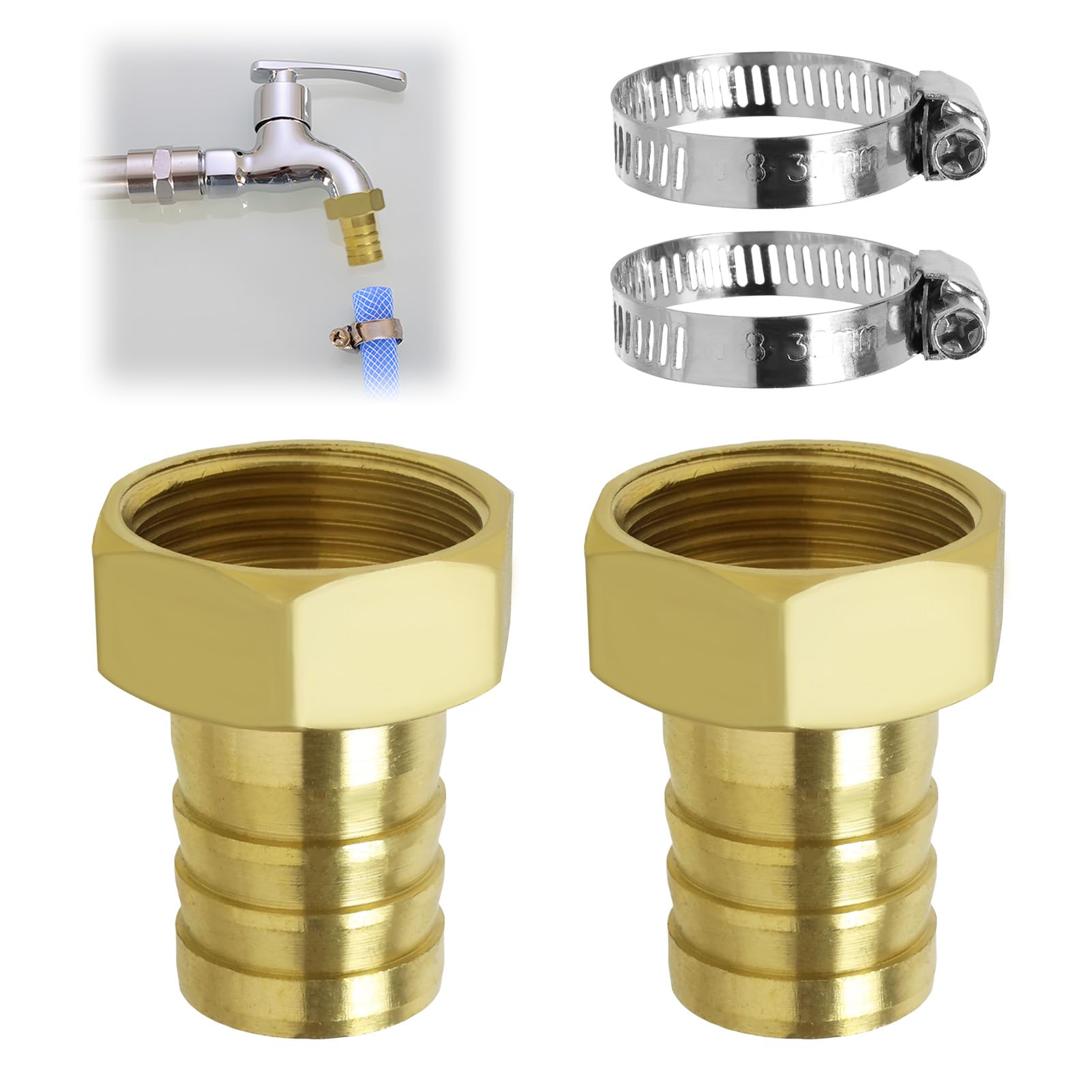 Raccordement Citerne Eau Pack De 2 Raccords Laiton 1'' AG X 25mm - Avec Colliers De Serrage Pour Tuyauterie Raccords Citerne Eau