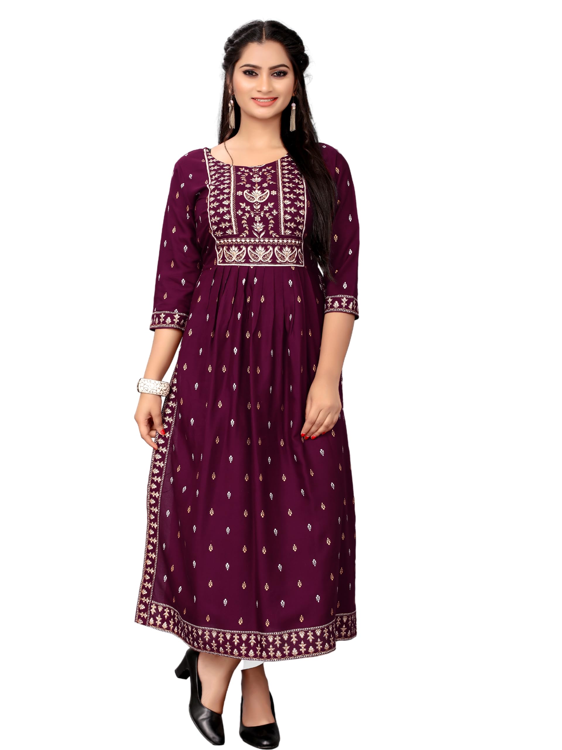 GenericWomen Cotton Rayon Floral Print Nayra Cut Kurti