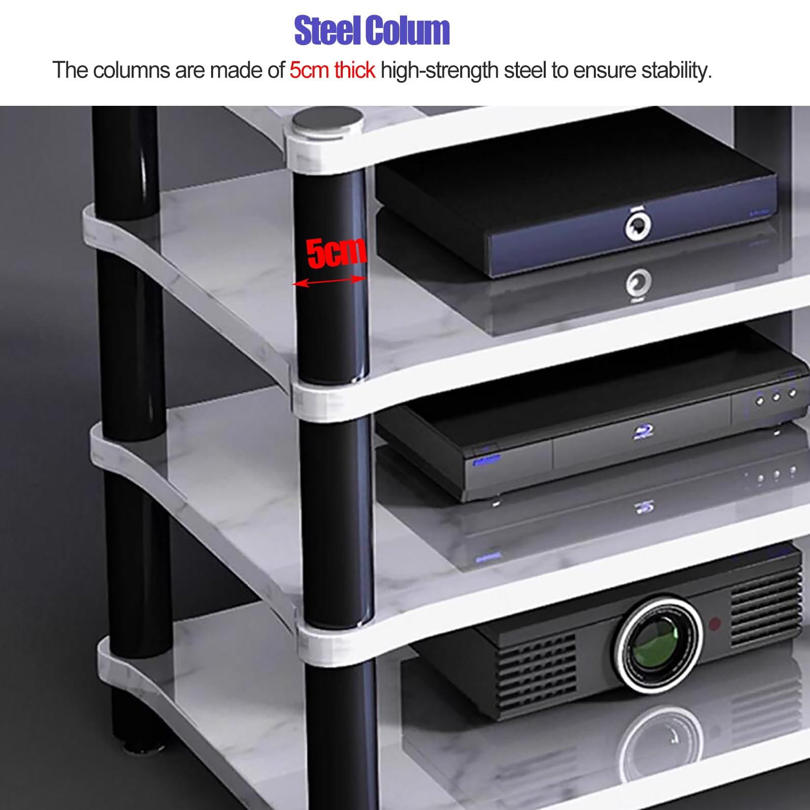 Mobile Hi-Fi Rack Regolabile Con Ripiani - Torre Per Audio/Video Con Ruote E Dissipazione Calore - Foto 4