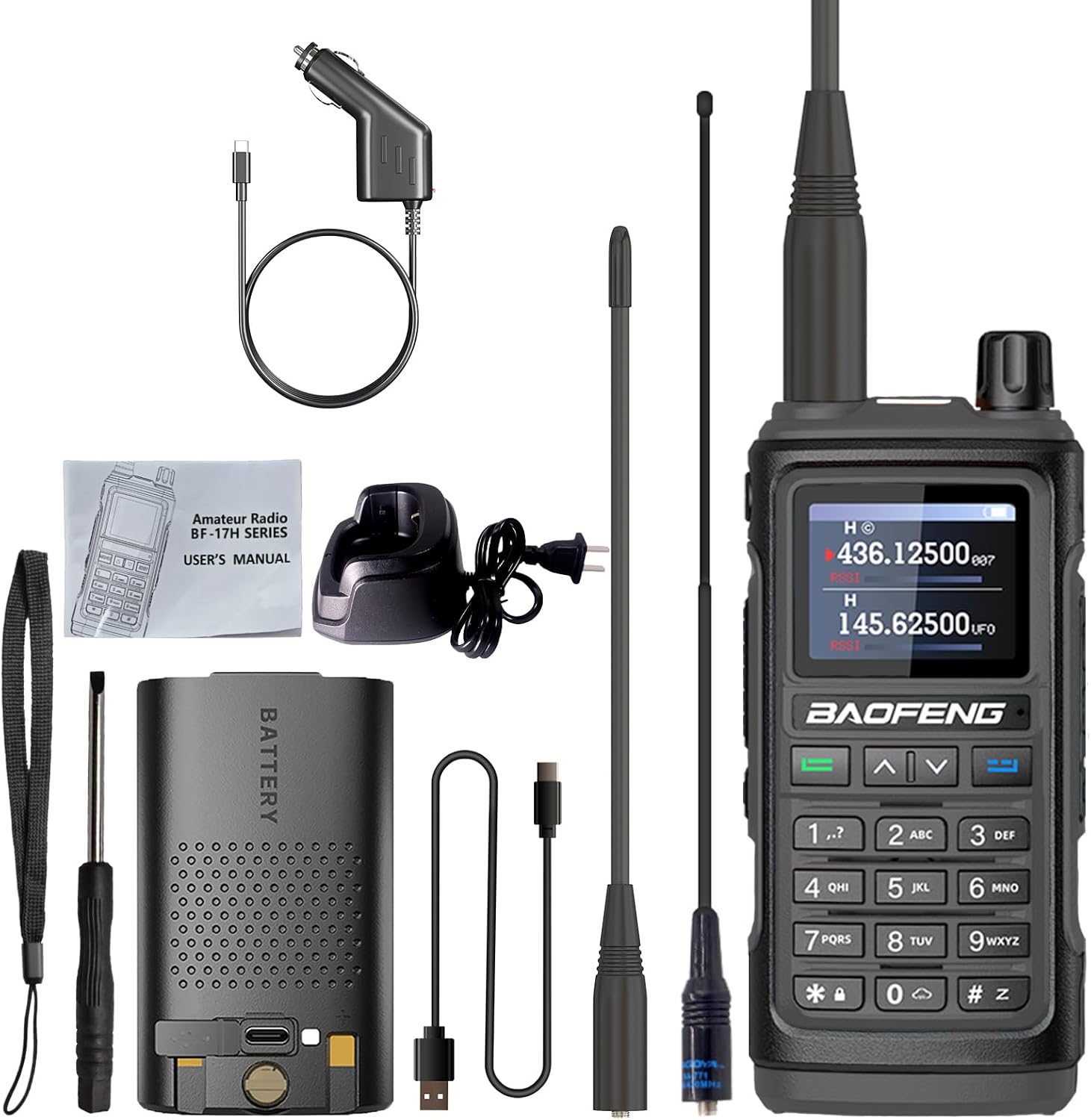 BAOFENG UV-17H GPS Radio High Power USB-C Charging Handheld Radio UV-17 Pro GPS Walkie Talkie for Adult 999 Channels with Type-c Charger Car Charger Cable