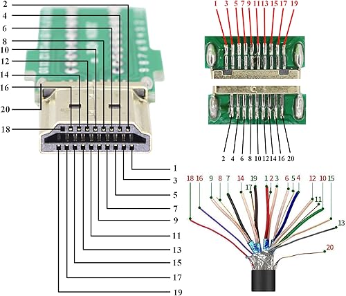 Miniatura 7 de zdyCGTime Módulo de señal HDMI macho a hembra de 20 vías sin soldadura Terminal Breakout Board Connector con carcasa, paquete de 2