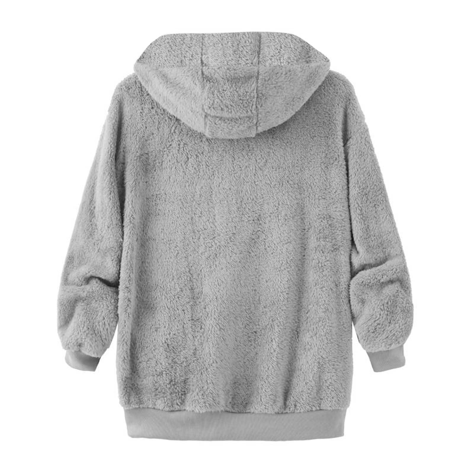 Fleecejacke Damen Winterjacke Lang Teddyfleece Wintermantel mit Kapuze