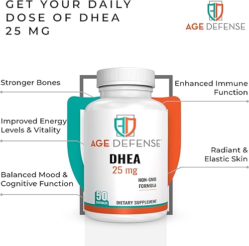 Miniatura 5 de Age Defense Cápsulas DHEA - Suplementos de DHEA - Apoyo de energía natural y apoyo inmunológico - Apoya la vitalidad, la elasticidad de la piel y el