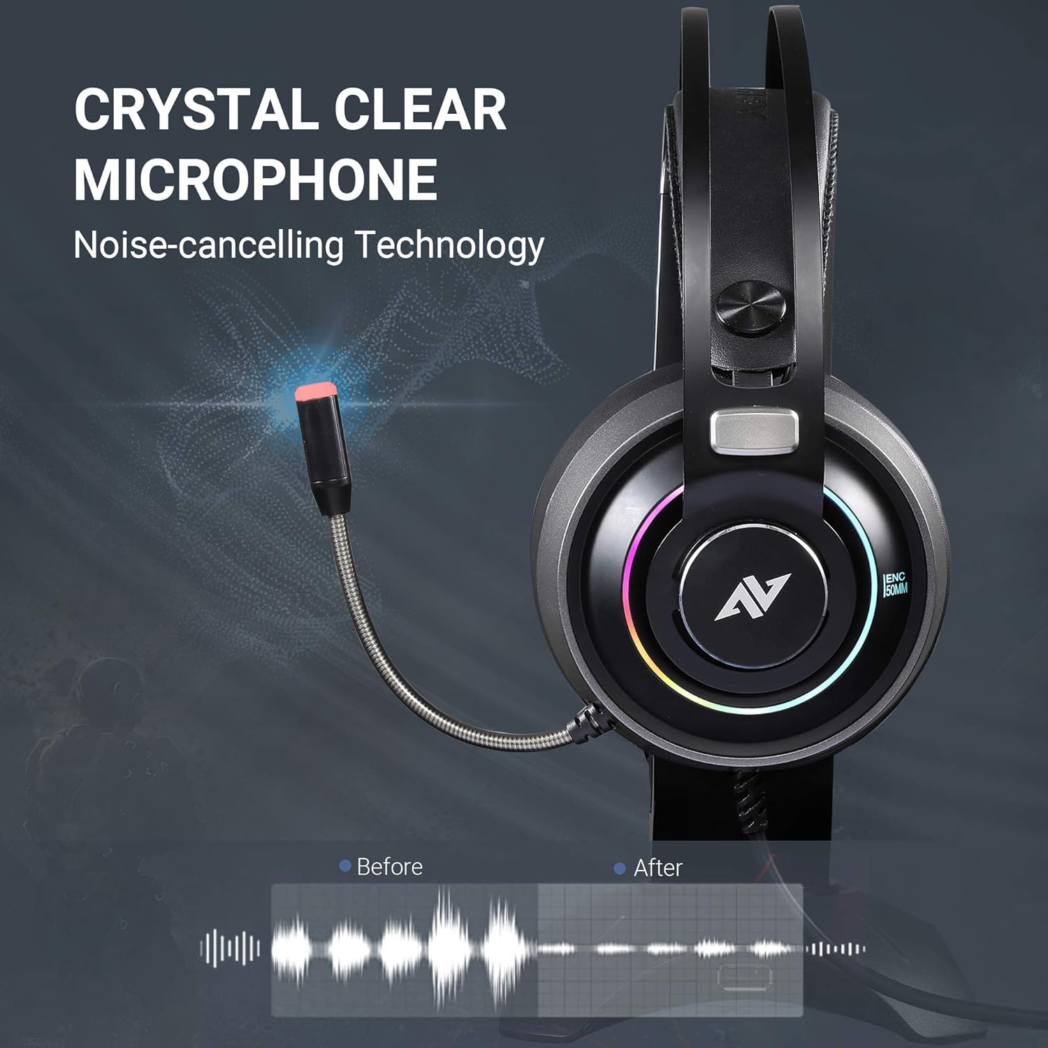 ABKONCORE B719M Pro Gaming Headset with Superb 7.1 Sound Card, Gaming Headphone for PS4, PC, Xbox one, Switch, Laptop, Mac with Noise-Canceling Microphone, Bass Vibration, RGB Light, In-line Control
