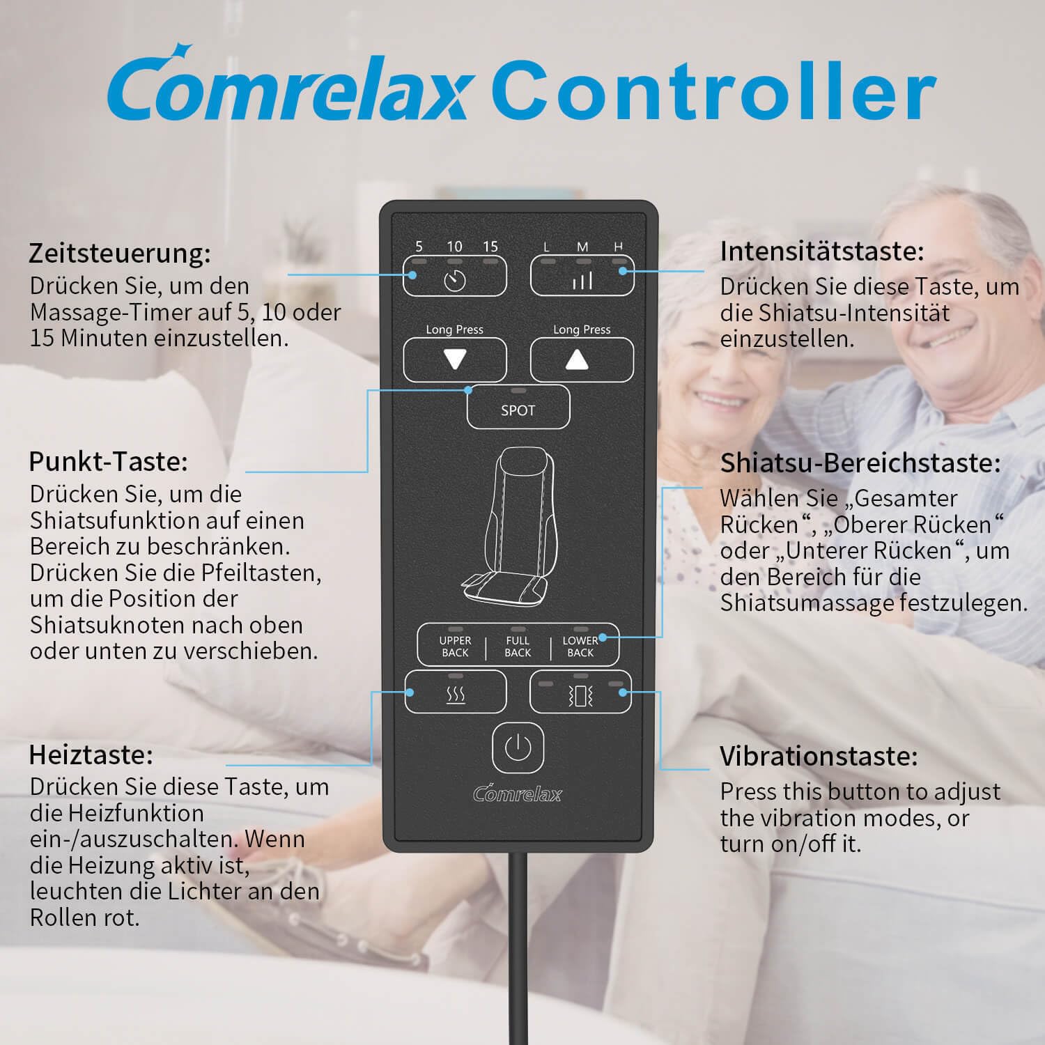 Shiatsu-Rückenmassagegerät mit Wärme, Massage-Sitzkissen für Stressminderung, Tiefenmassage-Knetung & Roller, 2 Vibrationsmotoren, Rücken-, Taillen- und Hüftmassagegerät, PU-Leder, mit 2 Netzteilen