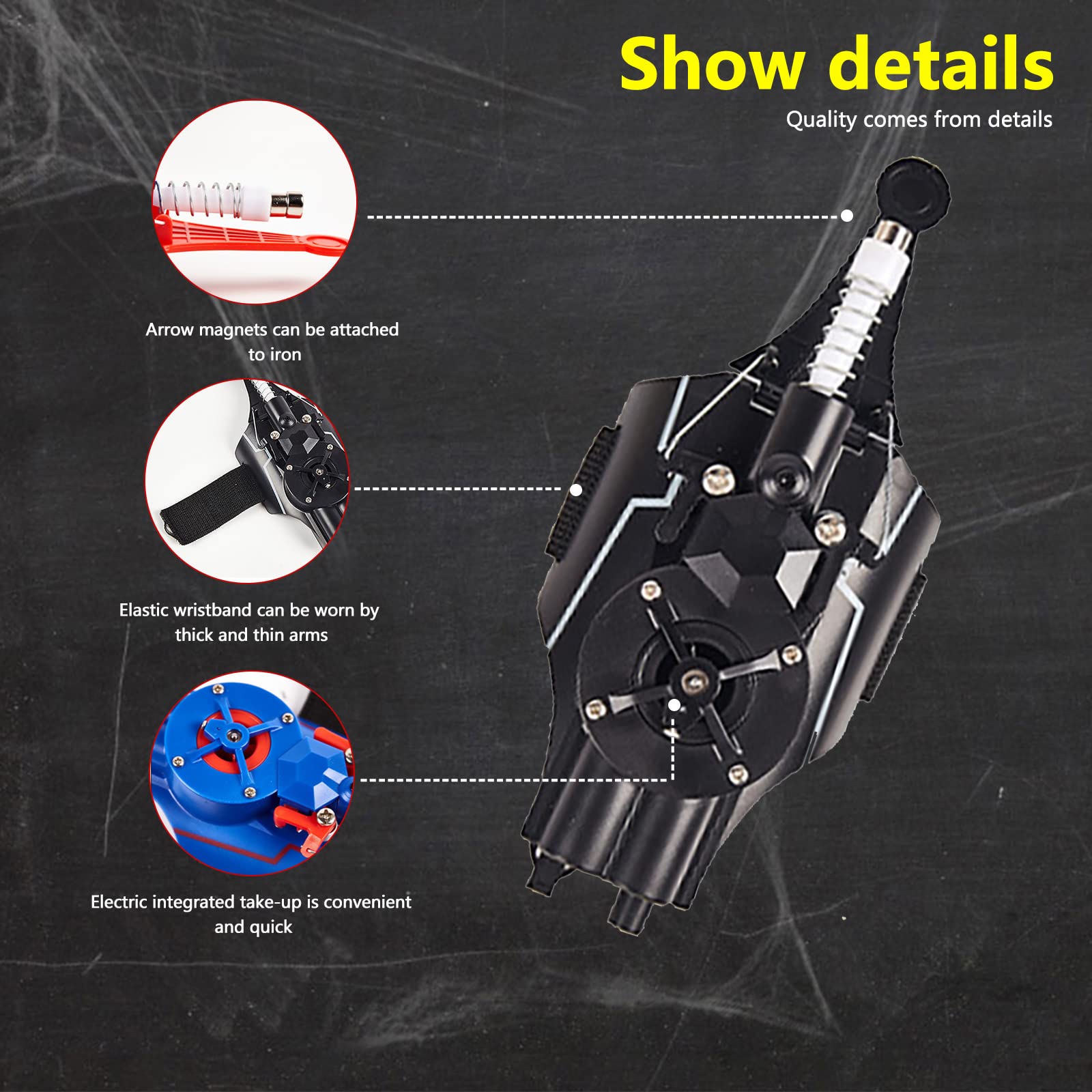 Spider Web Shooter for bambini Lanciatore di corda reale da 9,8 piedi può raccogliere piccoli oggetti, motore elettrico USB integrato, lanciatore ragnatele elettriche for cosplay(Black)