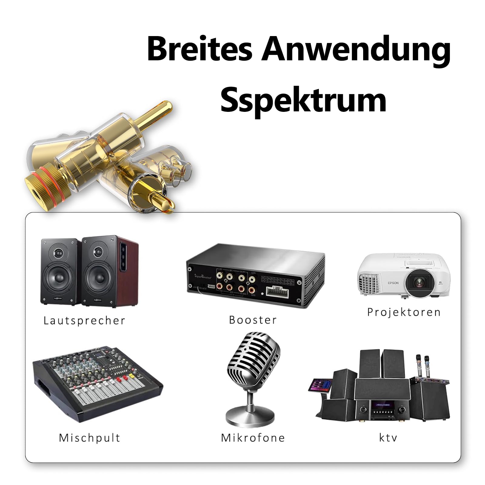 Monosaudio BA1403G Winkel-Bananenstecker, 24K Vergoldet, 8er Pack