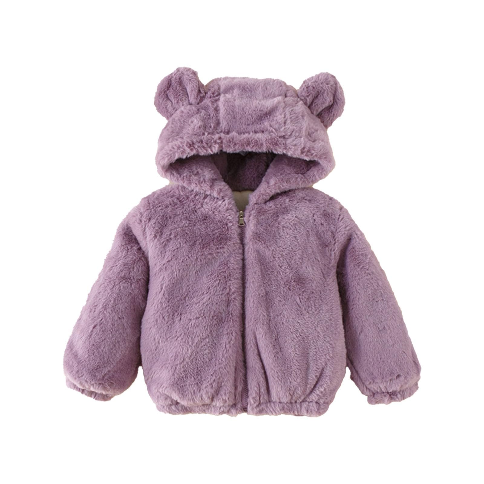 Toddler Girls Boys Fleece Hoody Jacket Cute Little-Bear Hooded Coat Winter Warm Thicken Plush (01-Purple, 12-24 Months)